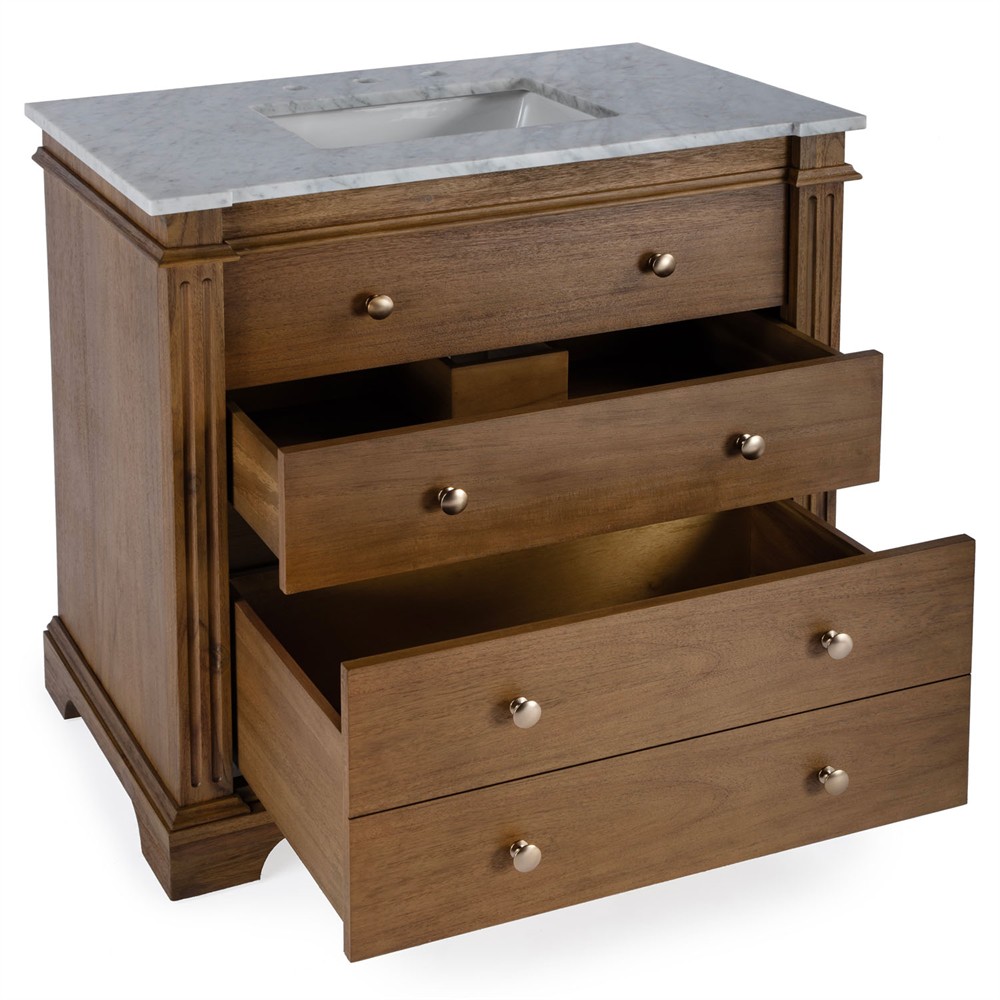 Faelan Updated Traditional Grey Marble Brown Acacia Single Vanity Sink - 36"|