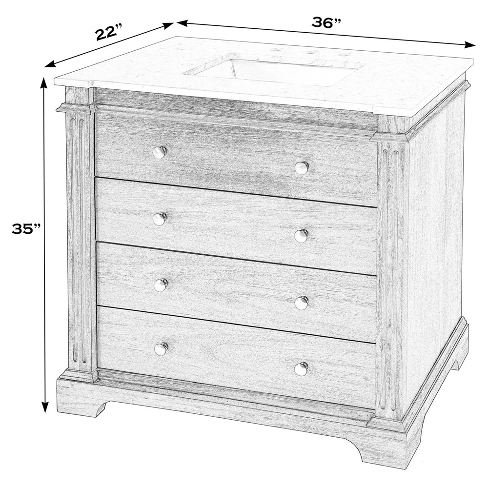 Faelan Updated Traditional Grey Marble Brown Acacia Single Vanity Sink - 36"|