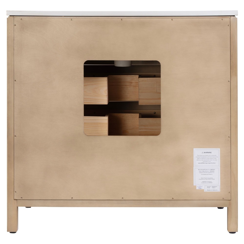 Svea Modern Classic White Quartz Light Brown Wood Single Vanity Sink - 36"|