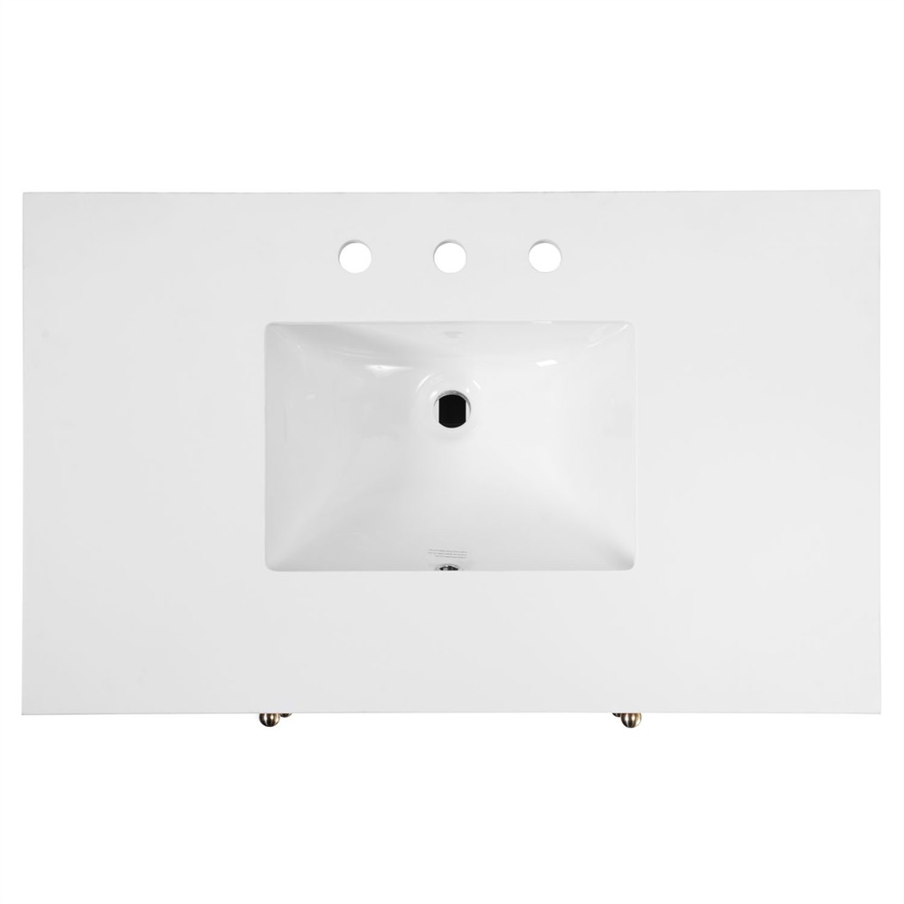 Svea Modern Classic White Quartz Light Brown Wood Single Vanity Sink - 36"|