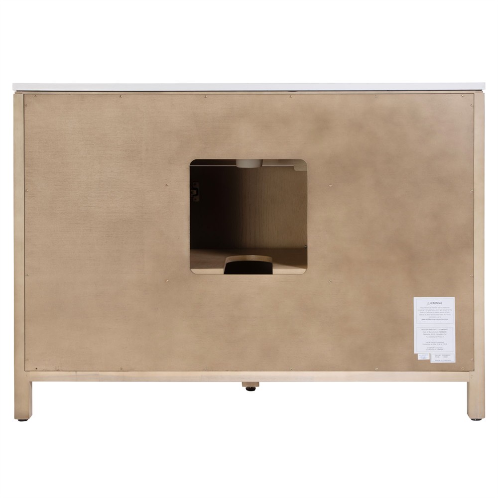 Svea Modern Classic White Quartz Light Brown Wood Single Vanity Sink - 48"|