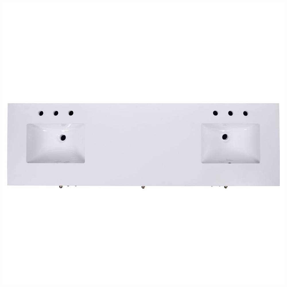 Svea Modern Classic White Quartz Light Brown Wood Double Vanity Sink - 60"|