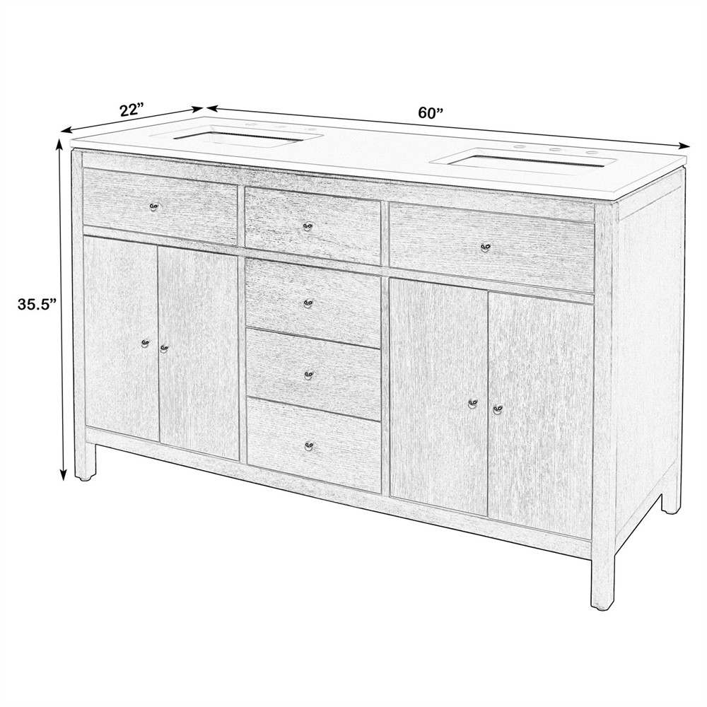 Svea Modern Classic White Quartz Light Brown Wood Double Vanity Sink - 60"|