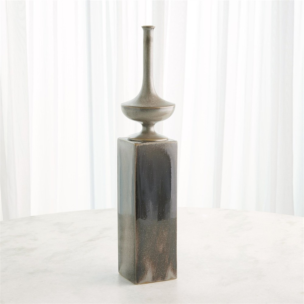 Amaris Updated Traditional Reactive Silver Ceramic Pedestal Vase|