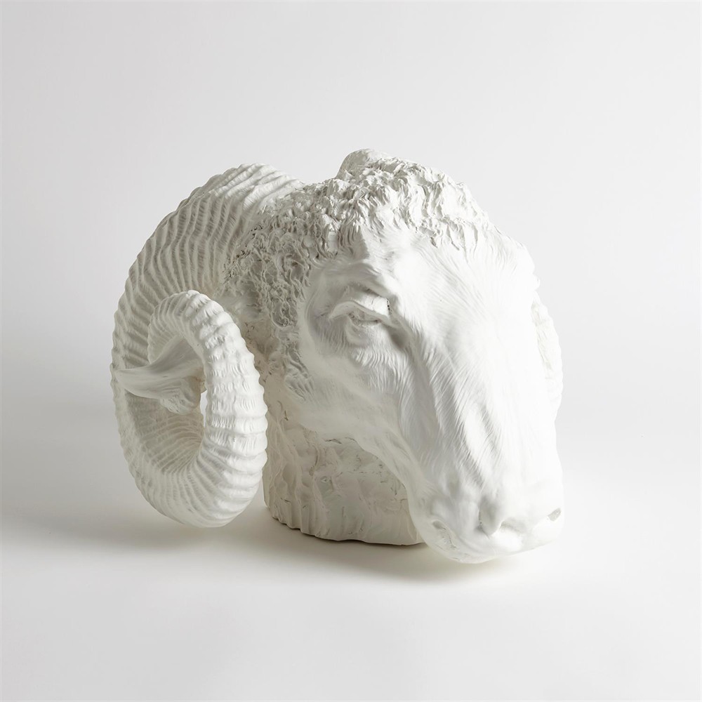 Tyra French Country White Ceramic Capricorn Bust Sculpture|