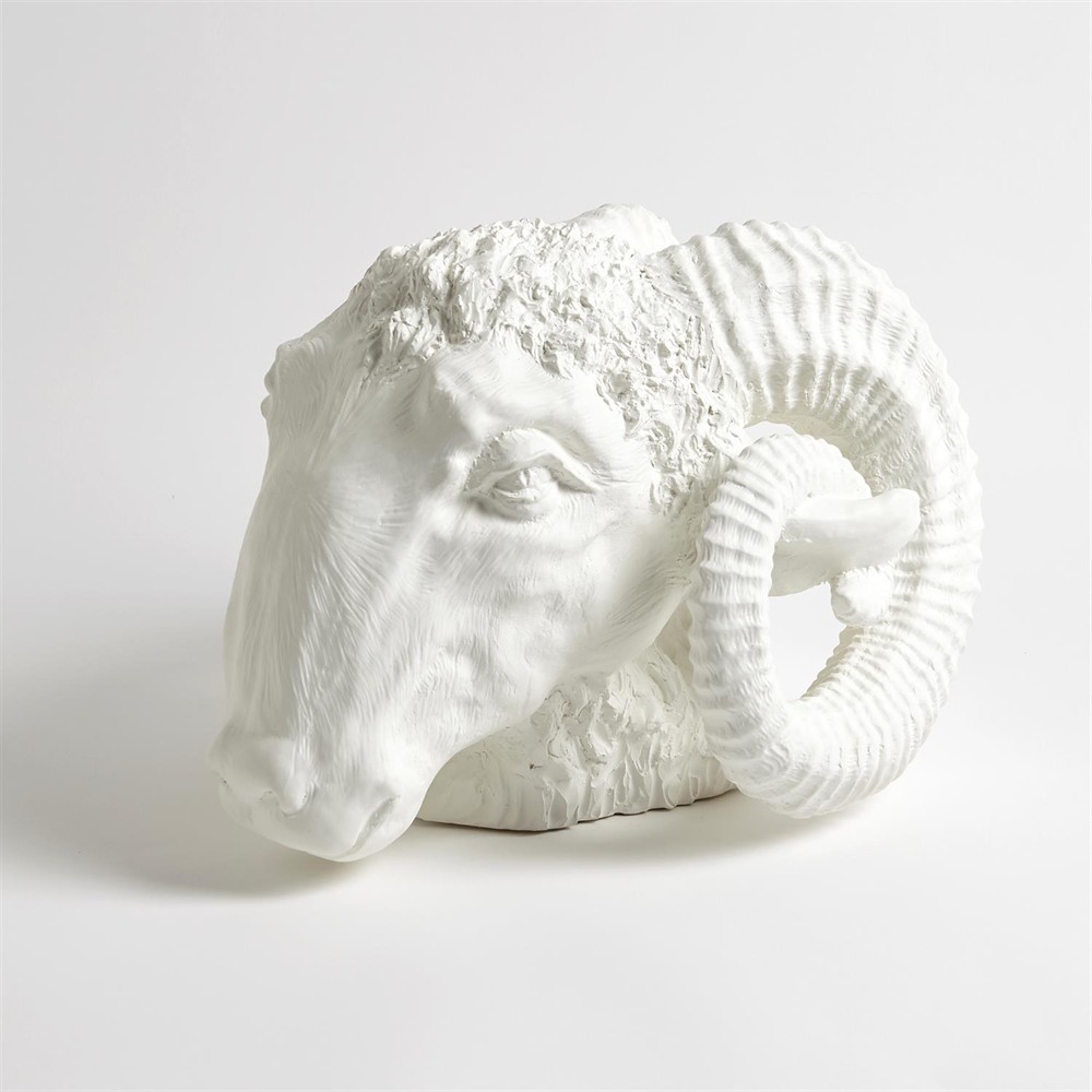 Tyra French Country White Ceramic Capricorn Bust Sculpture|