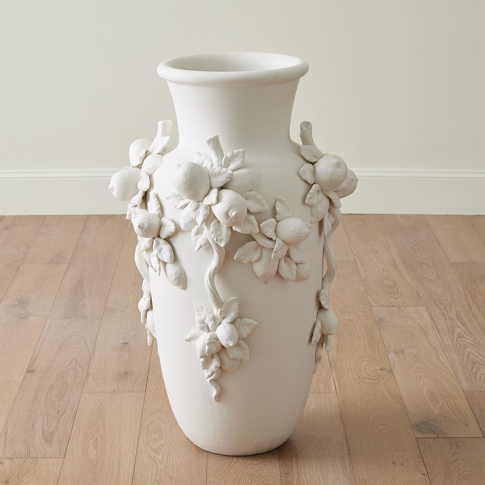 Lucette French Country White Floral Floor Vase|