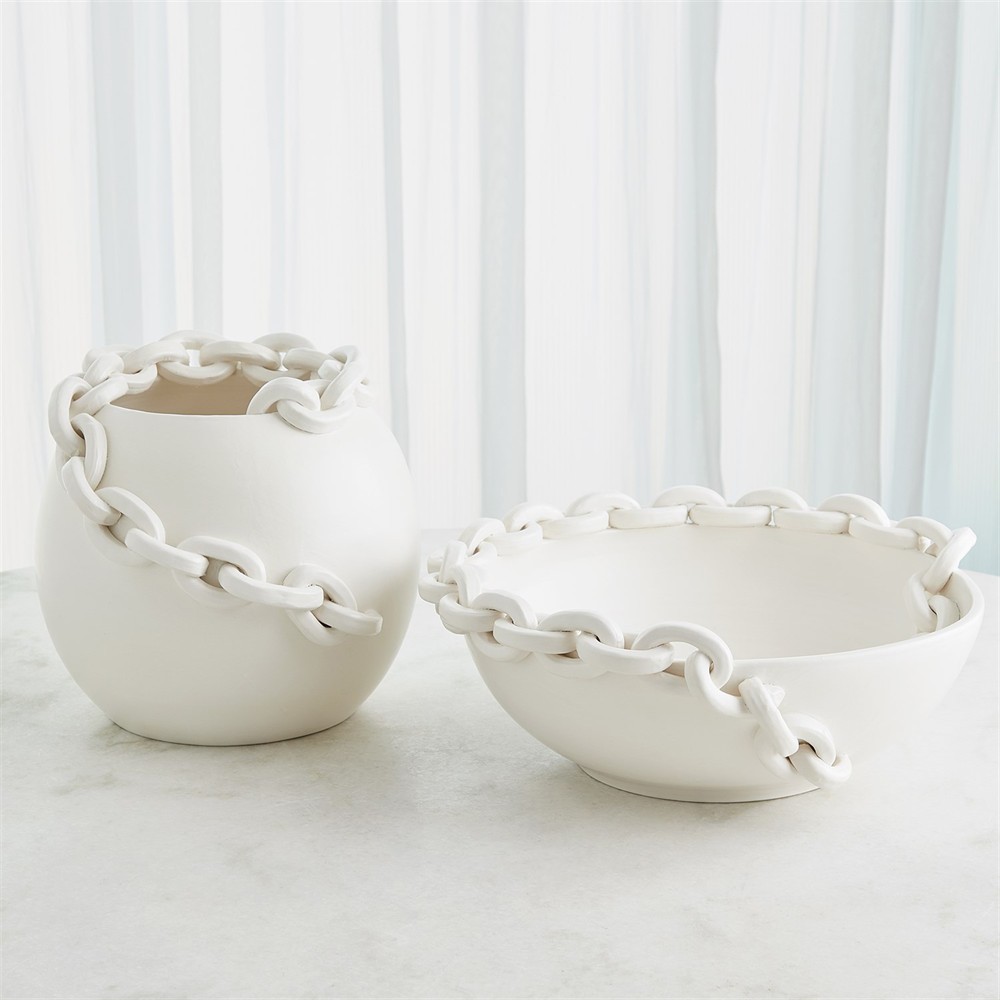 Taha French Country White Ceramic Chain Table Vase|