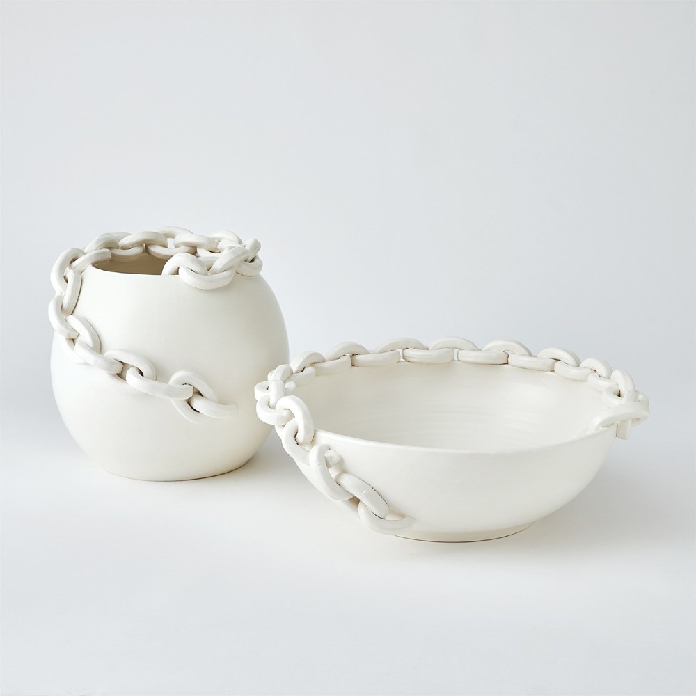 Taha French Country White Ceramic Chain Decorative Bowl|