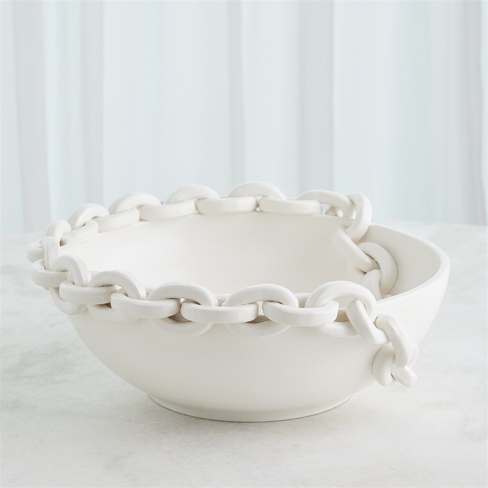 Taha French Country White Ceramic Chain Decorative Bowl|