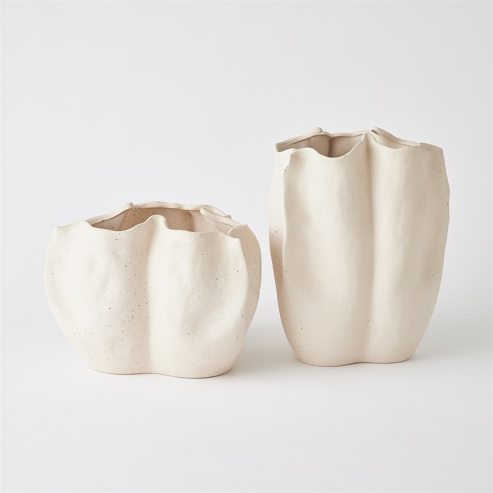 Louise French Country Cream Ceramic Textured Table Vase - 9"|