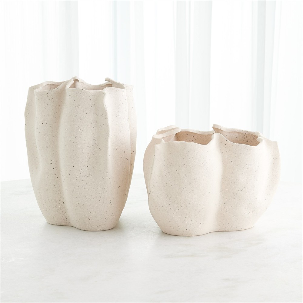 Louise French Country Cream Ceramic Textured Table Vase - 9"|