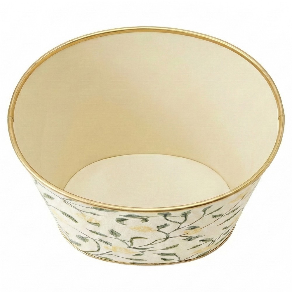 Worlds Away Elise French Country Hand-Painted Cream Floral Vine Waste Basket|