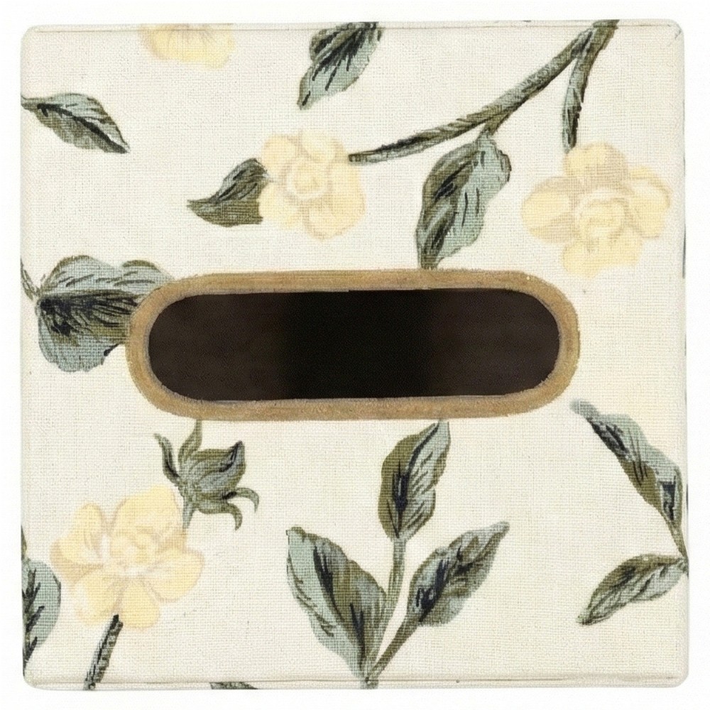 Worlds Away Elise French Country Hand-Painted Cream Floral Vine Tissue Box|