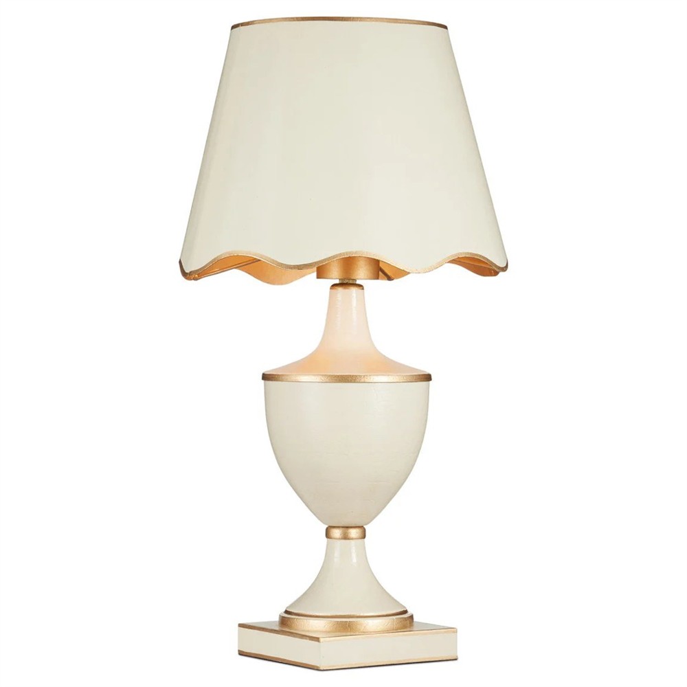 Mariette French Country Cream Scalloped Cordless Table Lamp|
