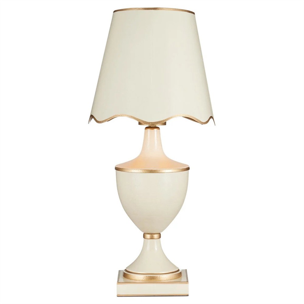 Mariette French Country Cream Scalloped Cordless Table Lamp|
