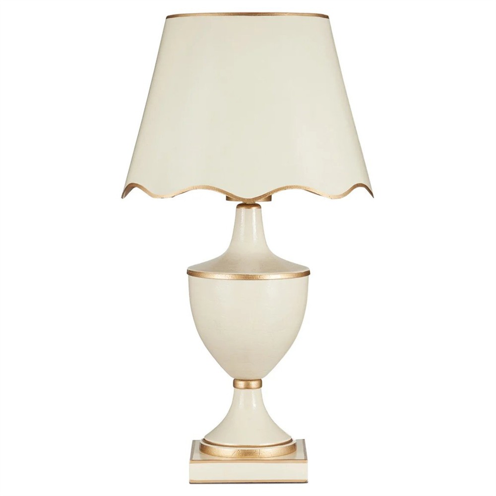 Mariette French Country Cream Scalloped Cordless Table Lamp|