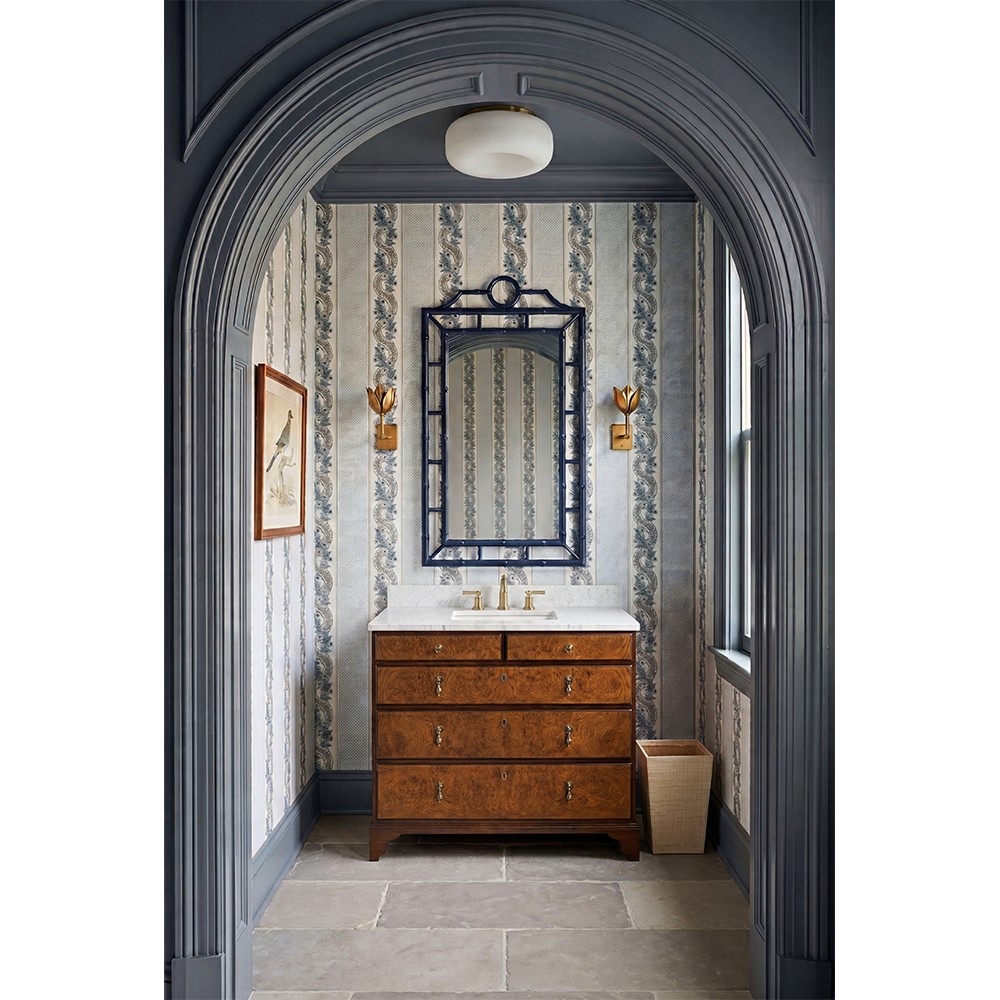Chloe Global Deep Sea Blue Lacquer Bamboo Chinoiserie Wall Mirror