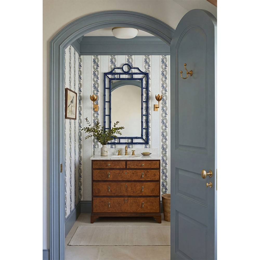 Chloe Global Deep Sea Blue Lacquer Bamboo Chinoiserie Wall Mirror