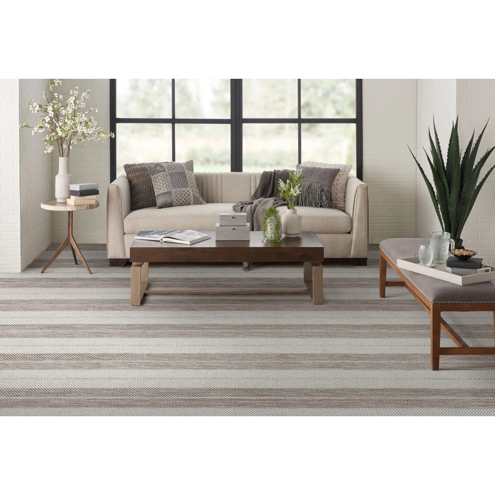 Elorde Coastal Beach Light Brown Wool Striped Patterned Rug - 5'x8'|