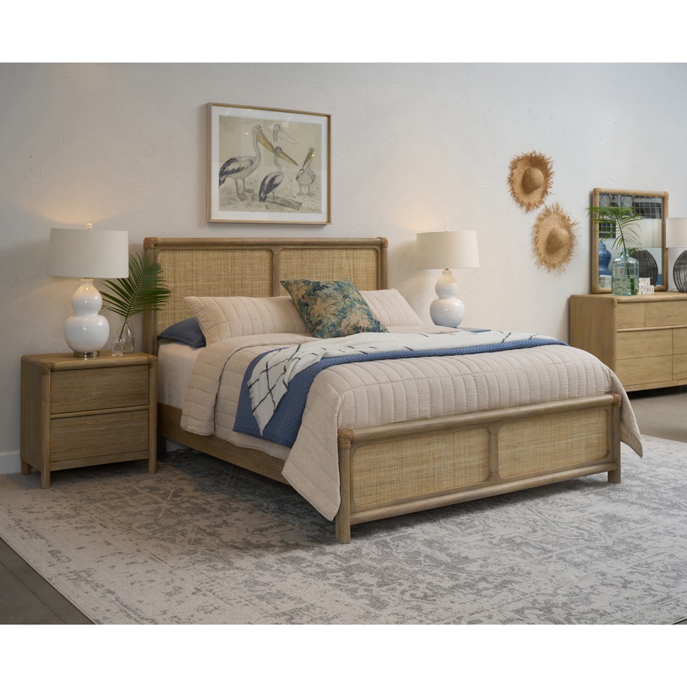 Riona Coastal Beach Woven Rattan Natural Oak Bed - Queen|
