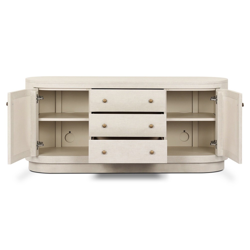 Beatrice Modern Classic Cream Painted Linen Oval Media Cabinet - 60"|