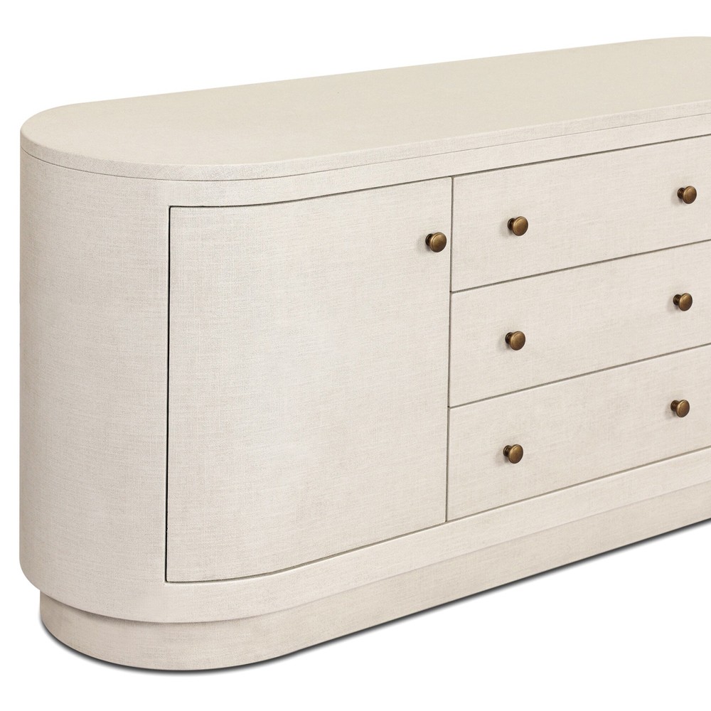 Beatrice Modern Classic Cream Painted Linen Oval Media Cabinet - 60"|