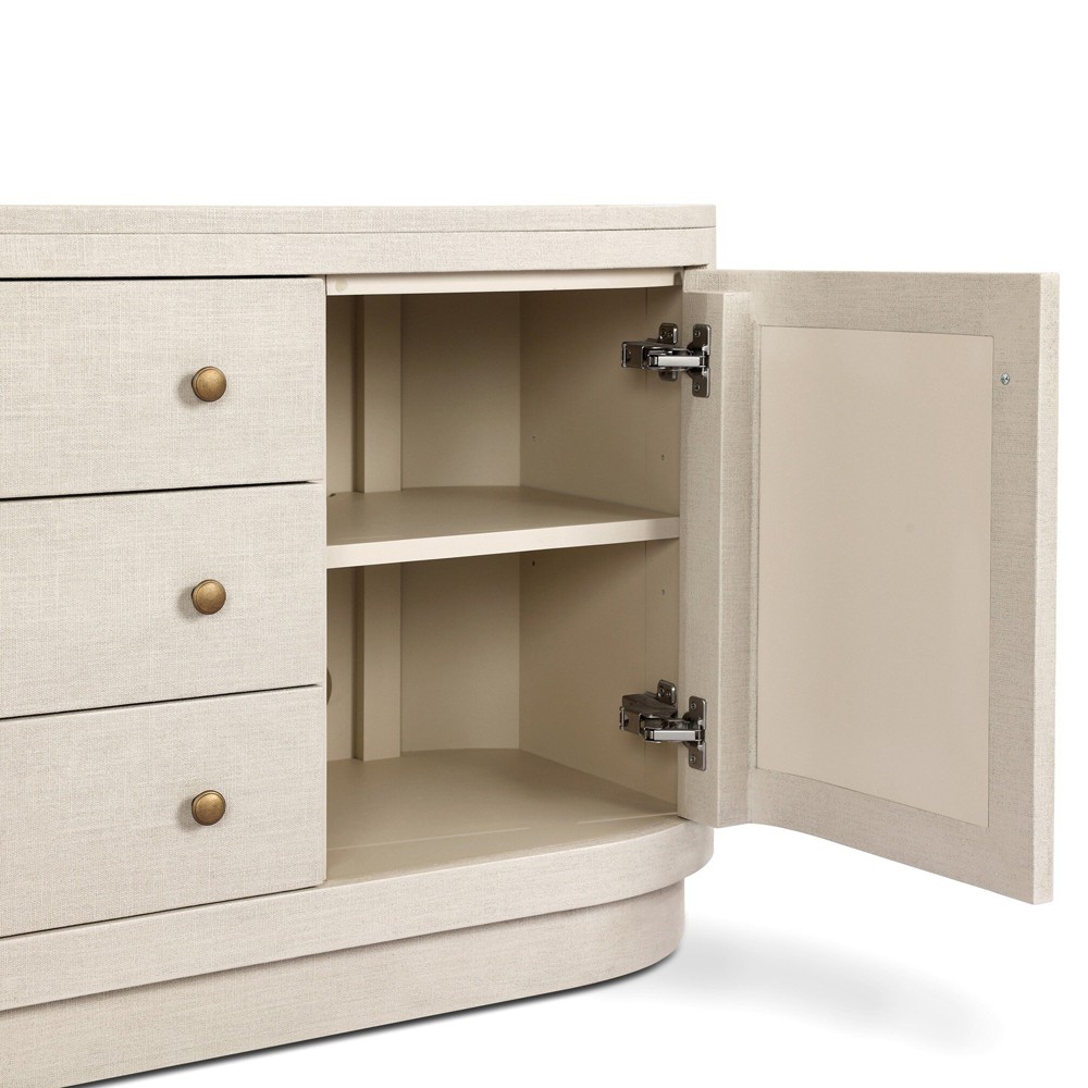 Beatrice Modern Classic Cream Painted Linen Oval Media Cabinet - 60"|