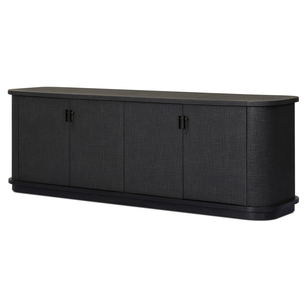 Berlin Modern Classic Black Painted Linen Media Cabinet - 80"|