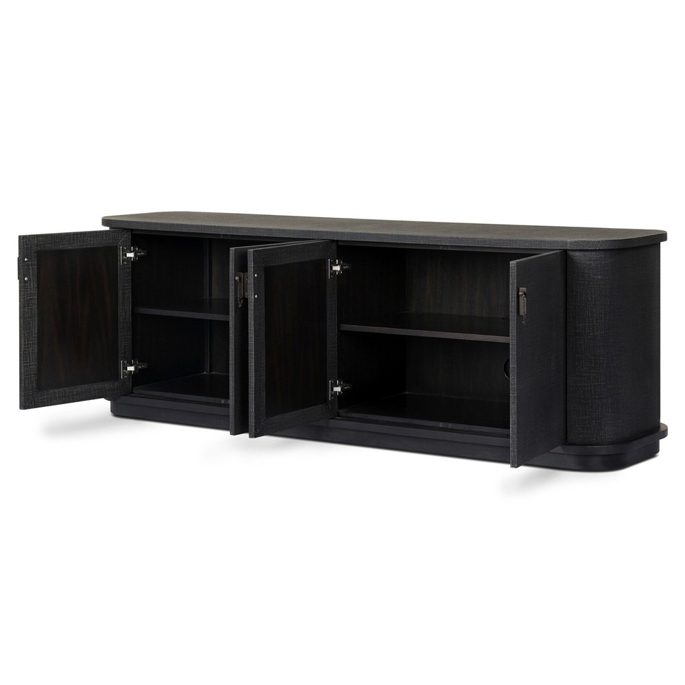 Berlin Modern Classic Black Painted Linen Media Cabinet - 80"|