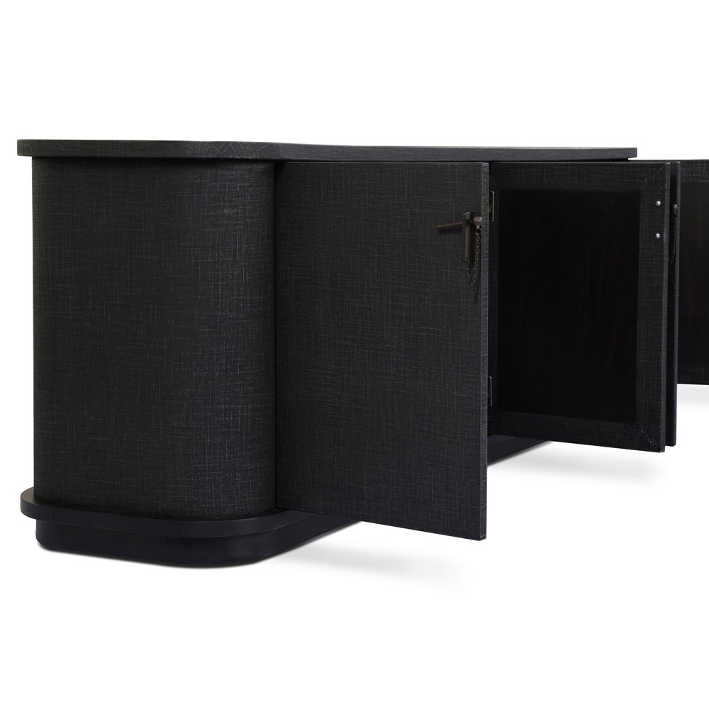 Berlin Modern Classic Black Painted Linen Media Cabinet - 80"|
