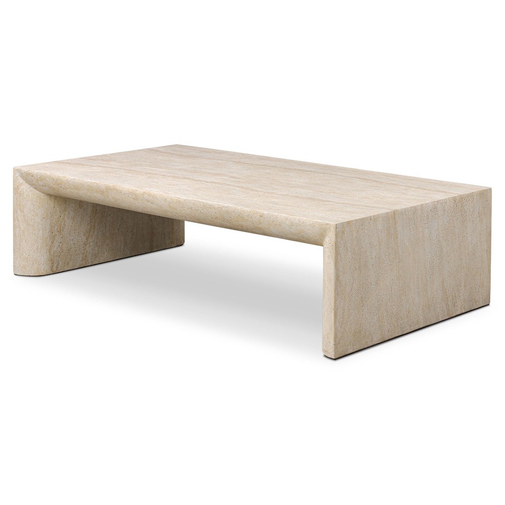 Brad Modern Classic Beige Faux Travertine Rectangular Coffee Table