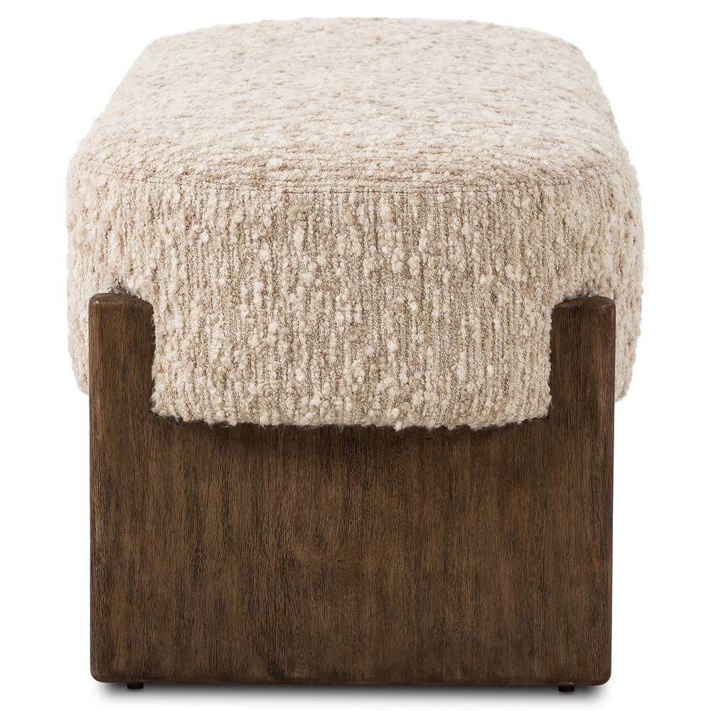 Leith Modern Classic Cream Boucle Brown Wood Bedroom Bench - 60"|