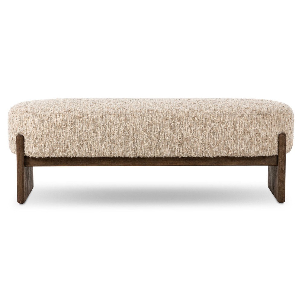 Leith Modern Classic Cream Boucle Brown Wood Bedroom Bench - 60"|
