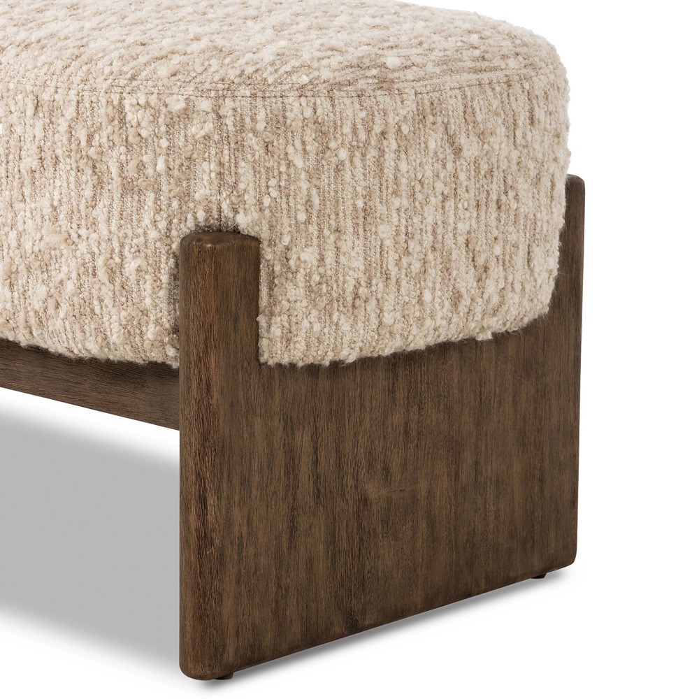 Leith Modern Classic Cream Boucle Brown Wood Bedroom Bench - 60"|