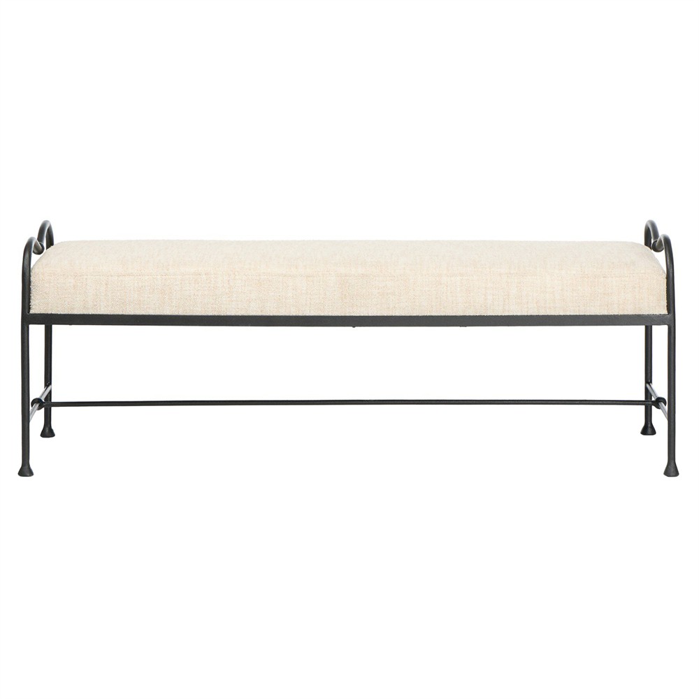 Leona Modern Classic Cream Boucle Black Iron Bedroom Bench|