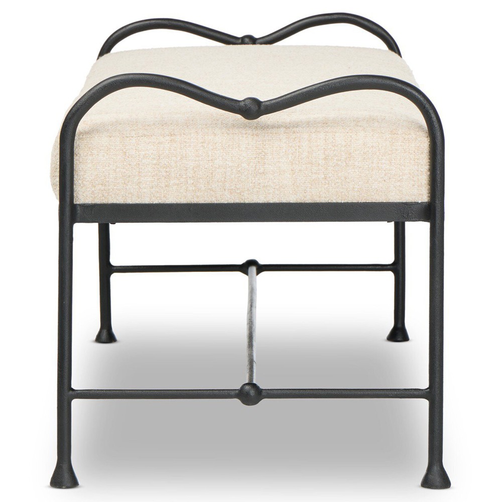 Leona Modern Classic Cream Boucle Black Iron Bedroom Bench|