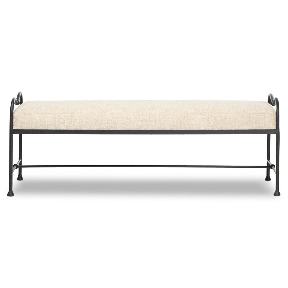 Leona Modern Classic Cream Boucle Black Iron Bedroom Bench|