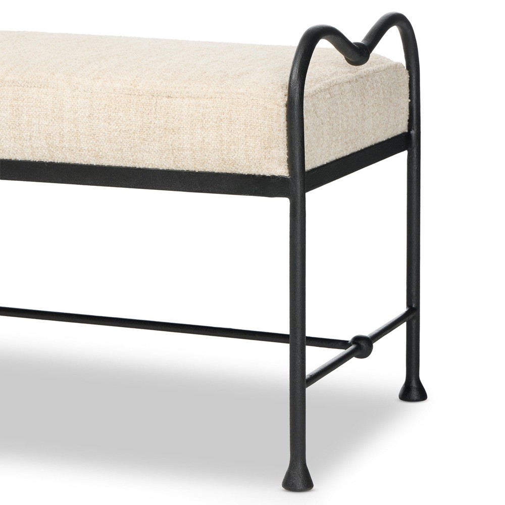Leona Modern Classic Cream Boucle Black Iron Bedroom Bench|