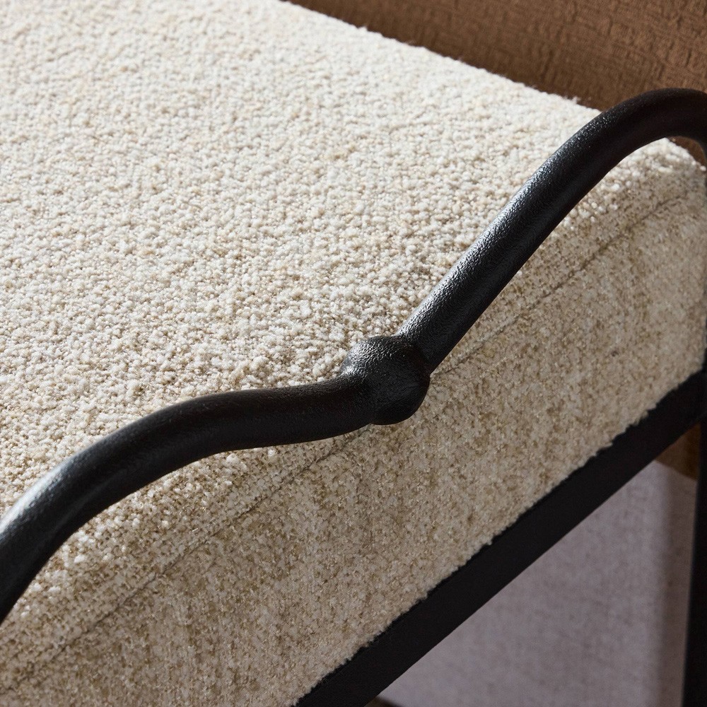 Leona Modern Classic Cream Boucle Black Iron Bedroom Bench|