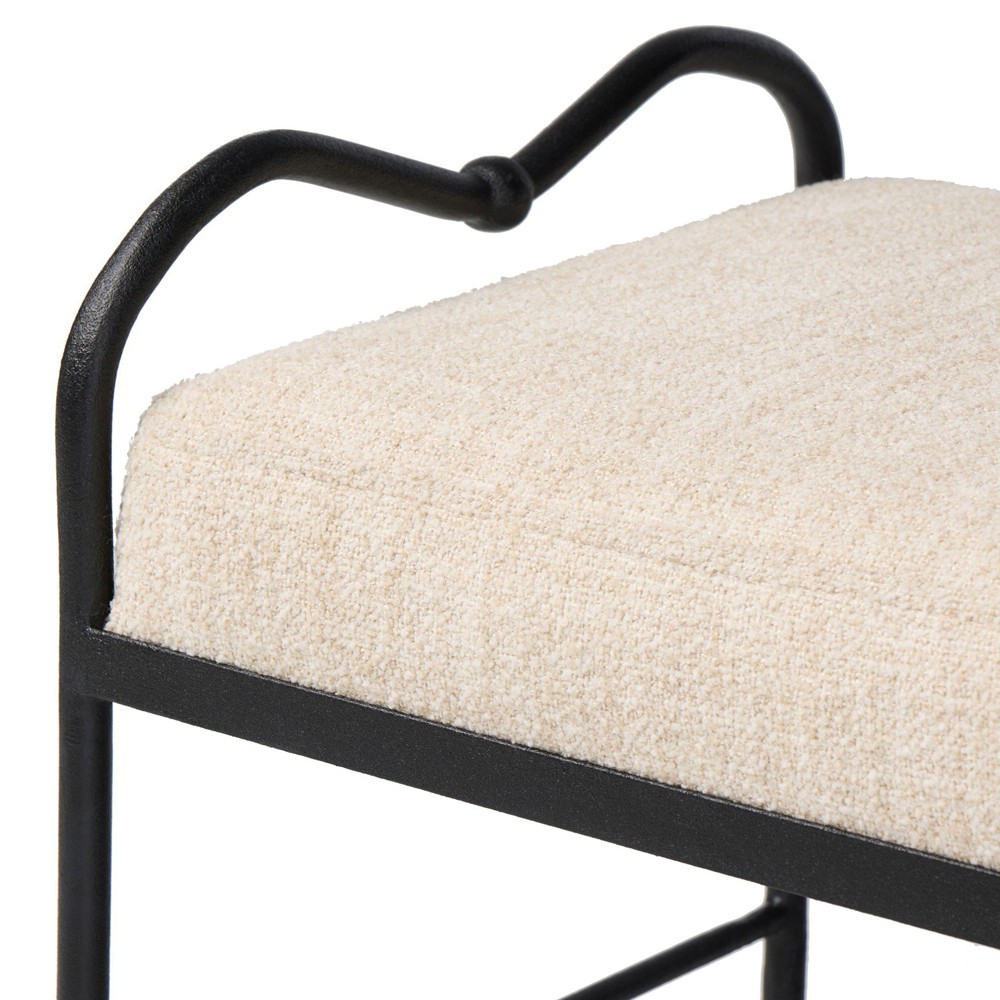 Leona Modern Classic Cream Boucle Black Iron Stool|