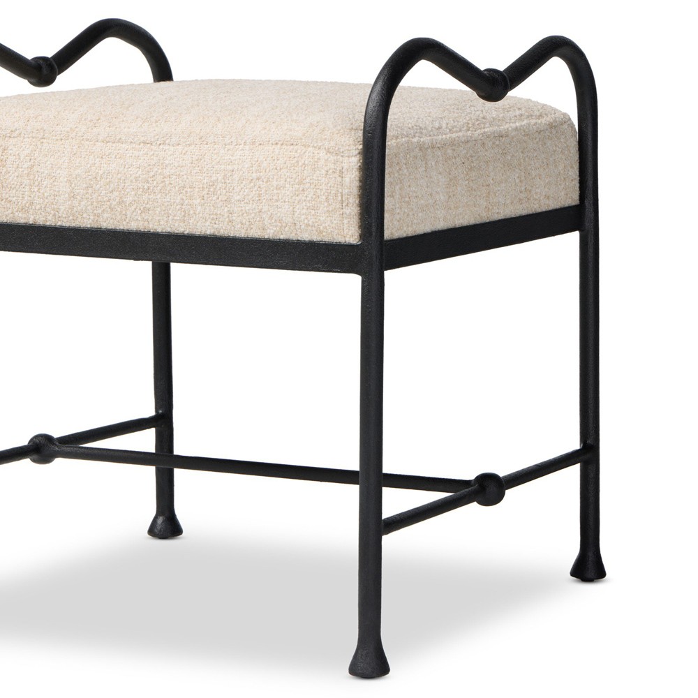 Leona Modern Classic Cream Boucle Black Iron Stool|
