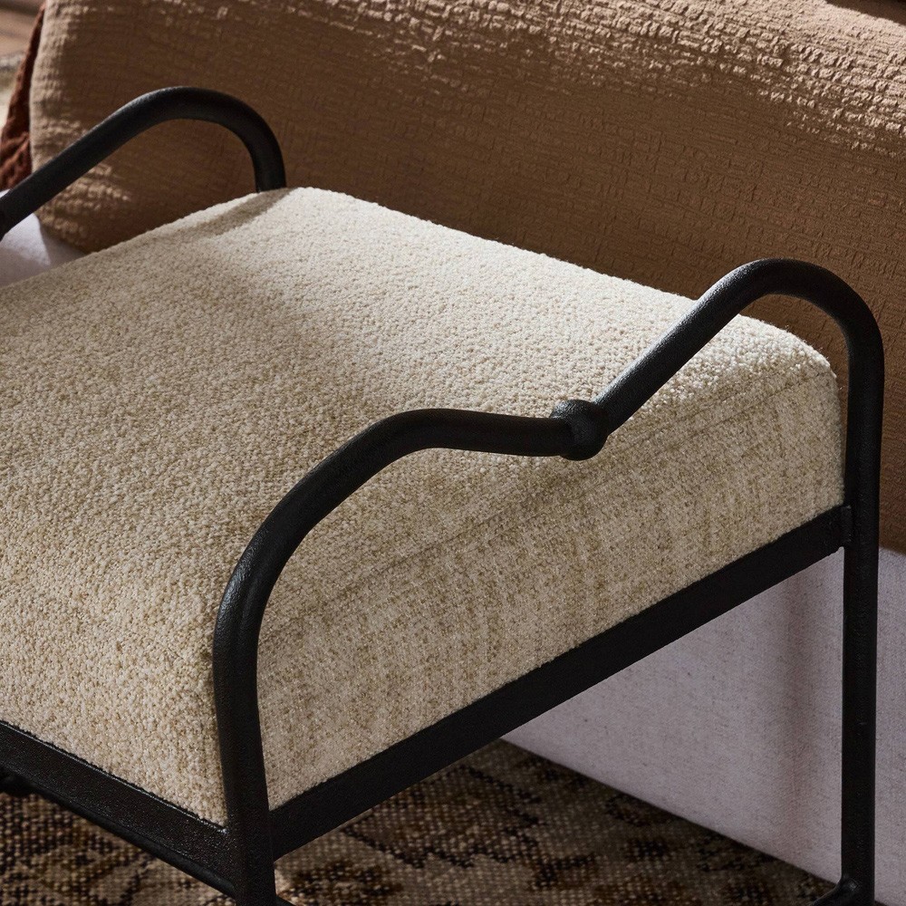 Leona Modern Classic Cream Boucle Black Iron Stool|
