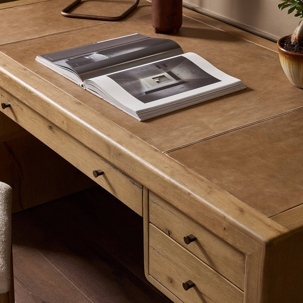 Nico Modern Classic Palermo Leather Natural Oak Desk|
