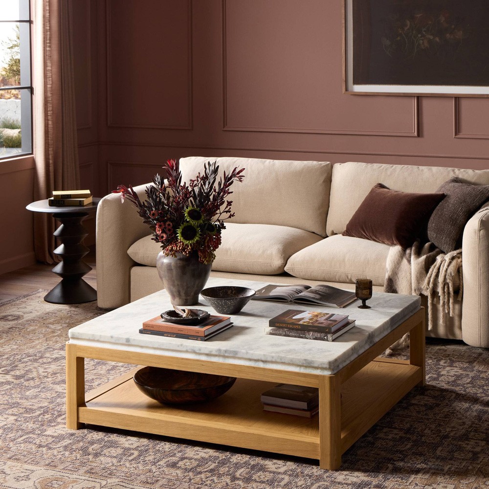 Roberta Sandblasted White Marble Coffee Table 41