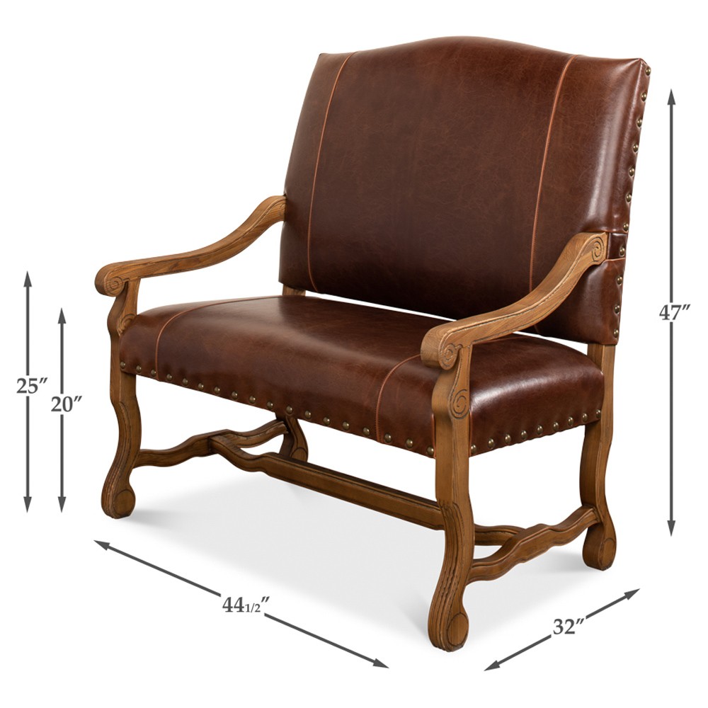 Jackson Updated Traditional Brown Leather Settee|