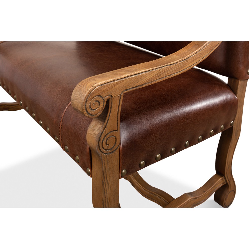 Jackson Updated Traditional Brown Leather Settee|