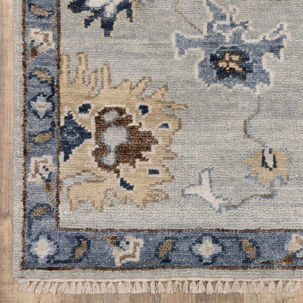 Rowan Updated Traditional Light Blue Wool Oushak Patterned Rug - 6'x9'|