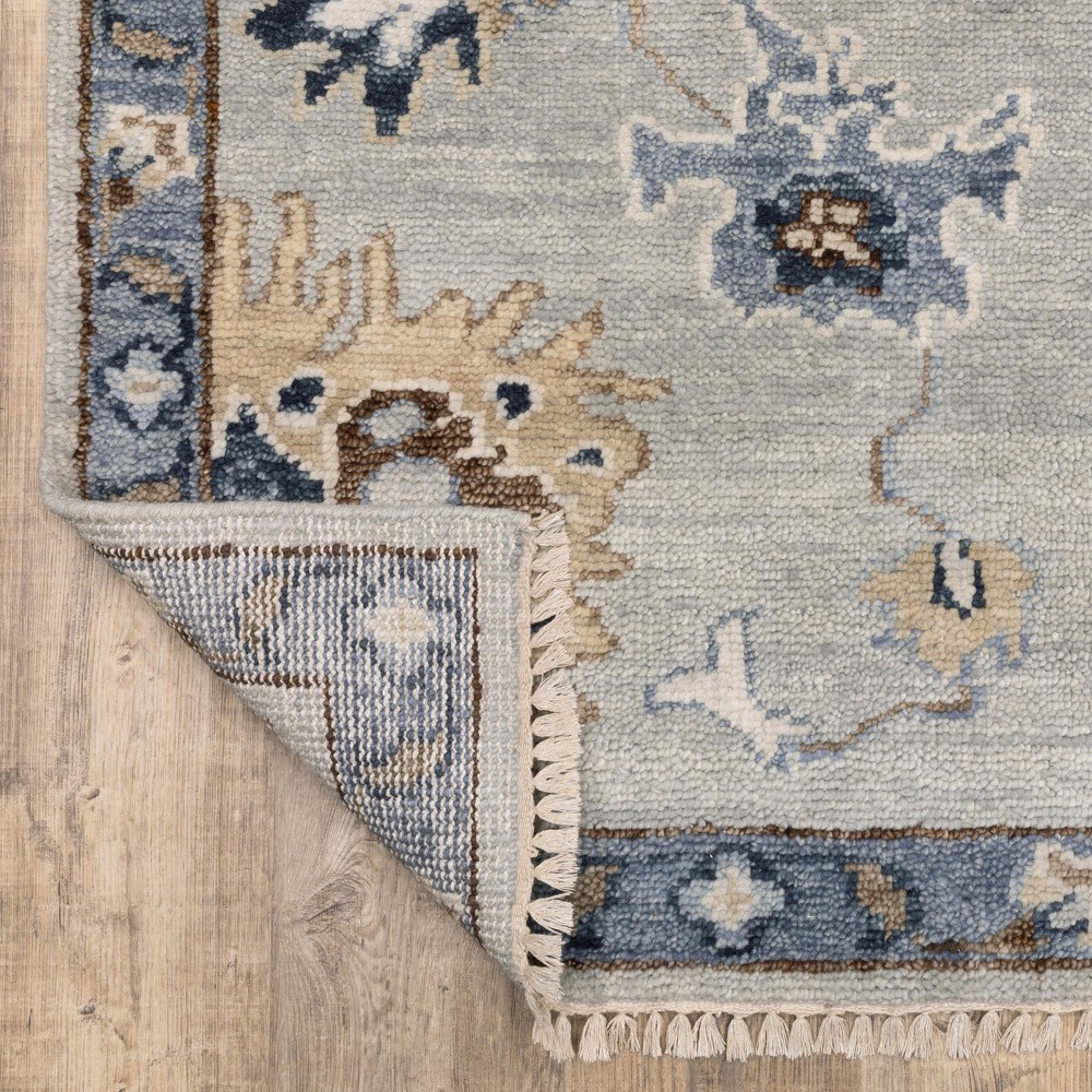 Rowan Updated Traditional Light Blue Wool Oushak Patterned Rug - 6'x9'|