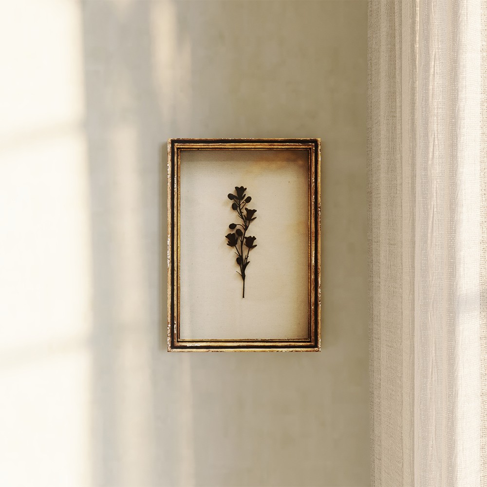 Ashwin French Country Black Floral Aged Gold Leaf Frame Mixed Media - 12x9|